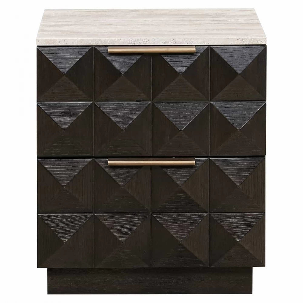 Noptiera din Piatra Bej si Lemn de stejar Maro L53xH62.5cm Claremont Richmond Interiors