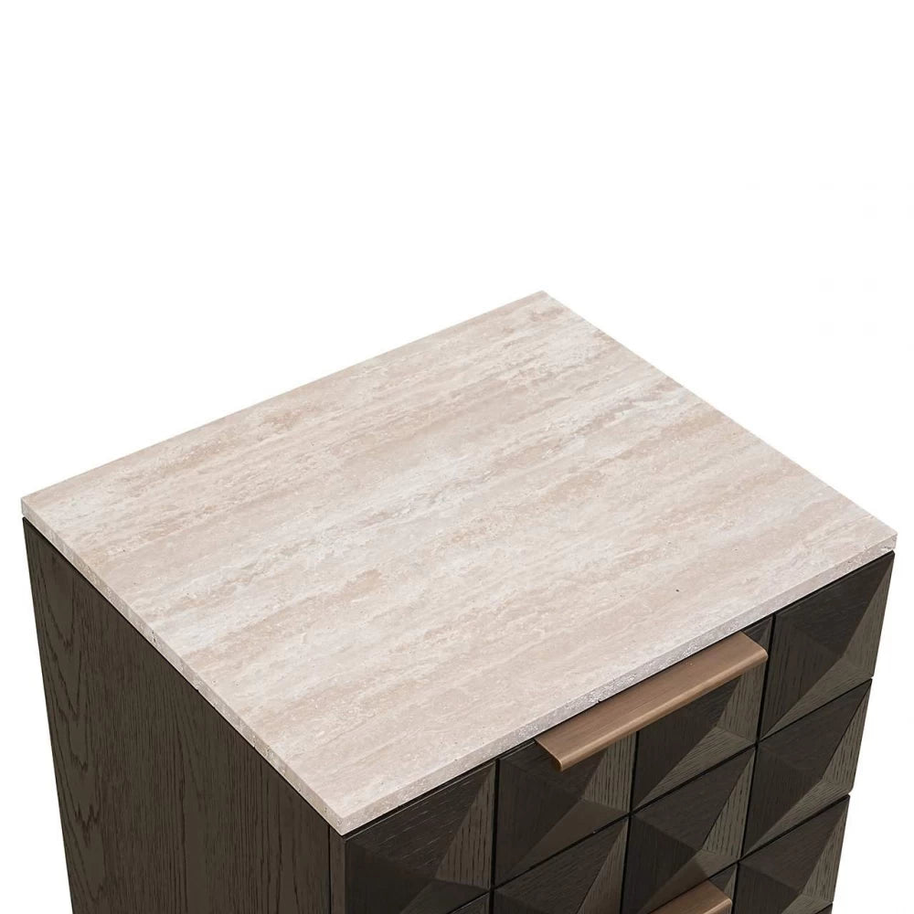Noptiera din Piatra Bej si Lemn de stejar Maro L53xH62.5cm Claremont Richmond Interiors