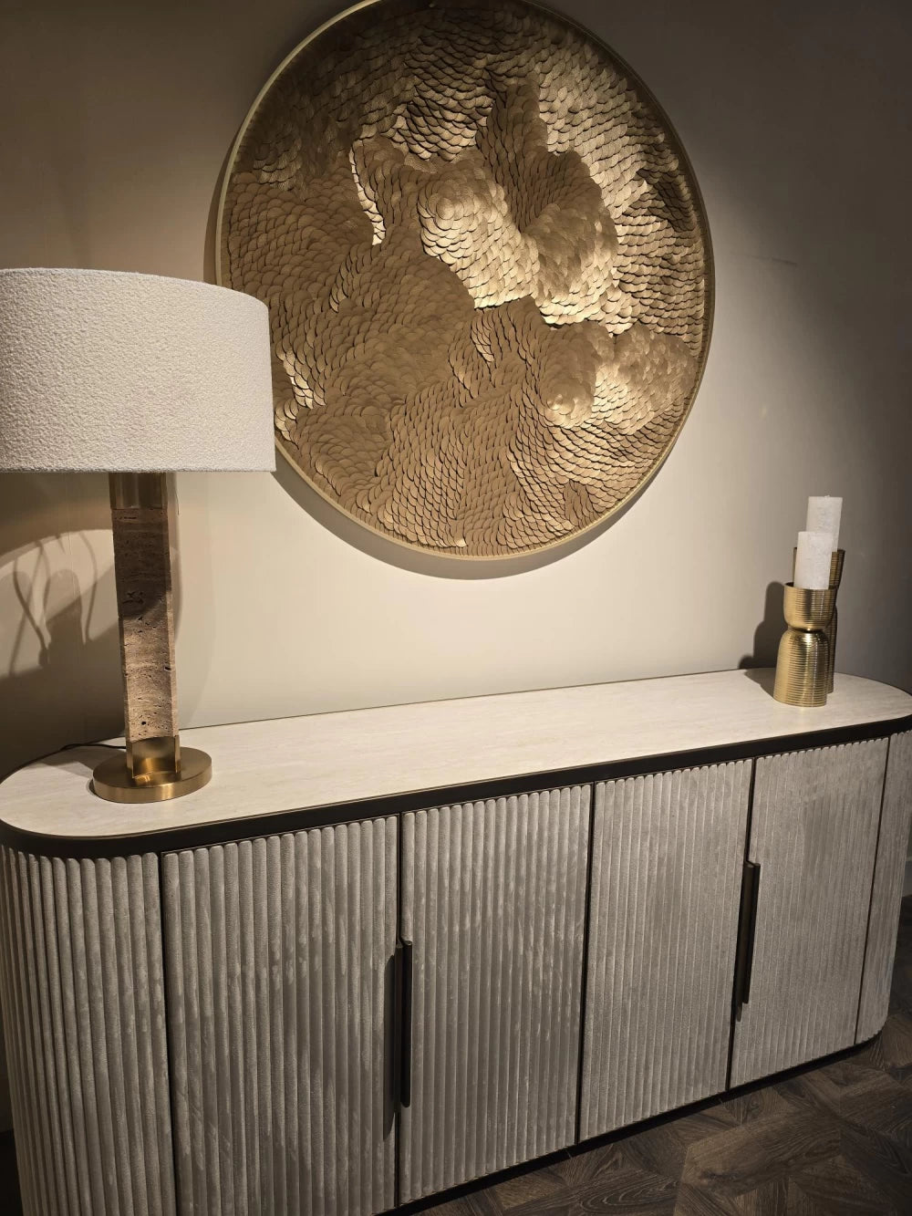 Comoda din Ceramica Alb si MDF/Metal Alb/Alama L192xH80cm Tivoli Richmond Interiors
