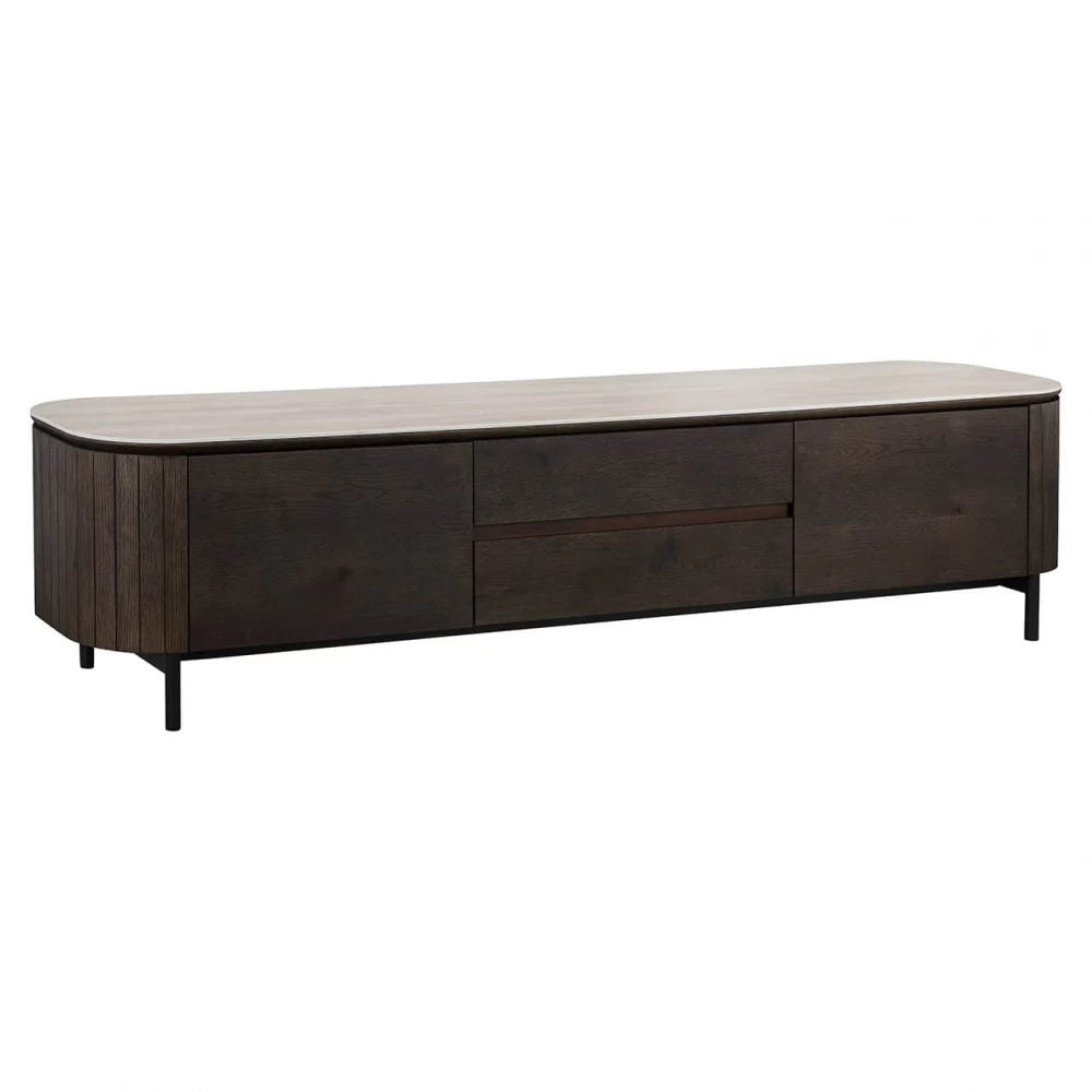 Comoda TV din Ceramica Bej si Furnir de stejar Maro L199.5xH46cm Ritz Richmond Interiors