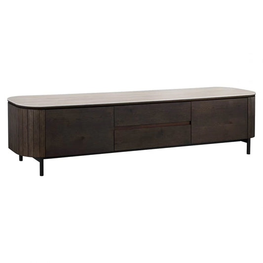 Comoda TV din Ceramica Bej si Furnir de stejar Maro L199.5xH46cm Ritz Richmond Interiors