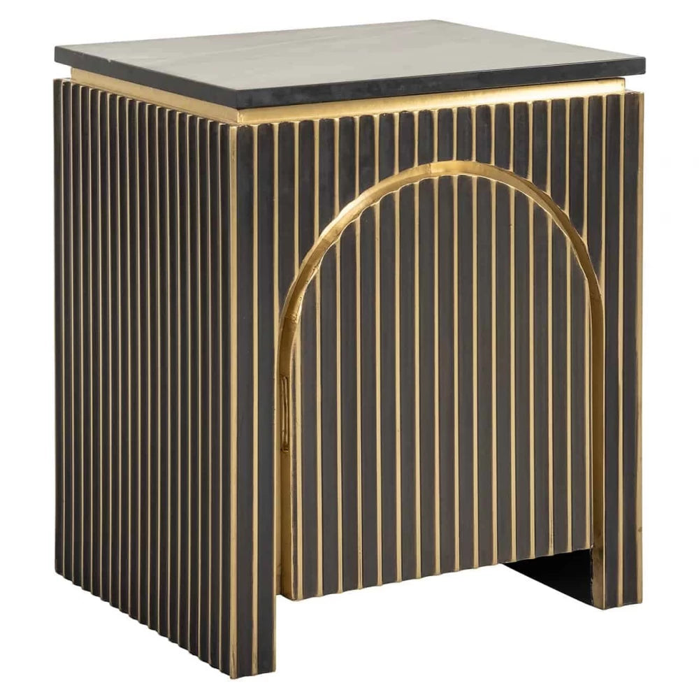 Noptiera din Marmura Negru si MDF placat cu metal Alama L50xH60cm Les Arcs Richmond Interiors