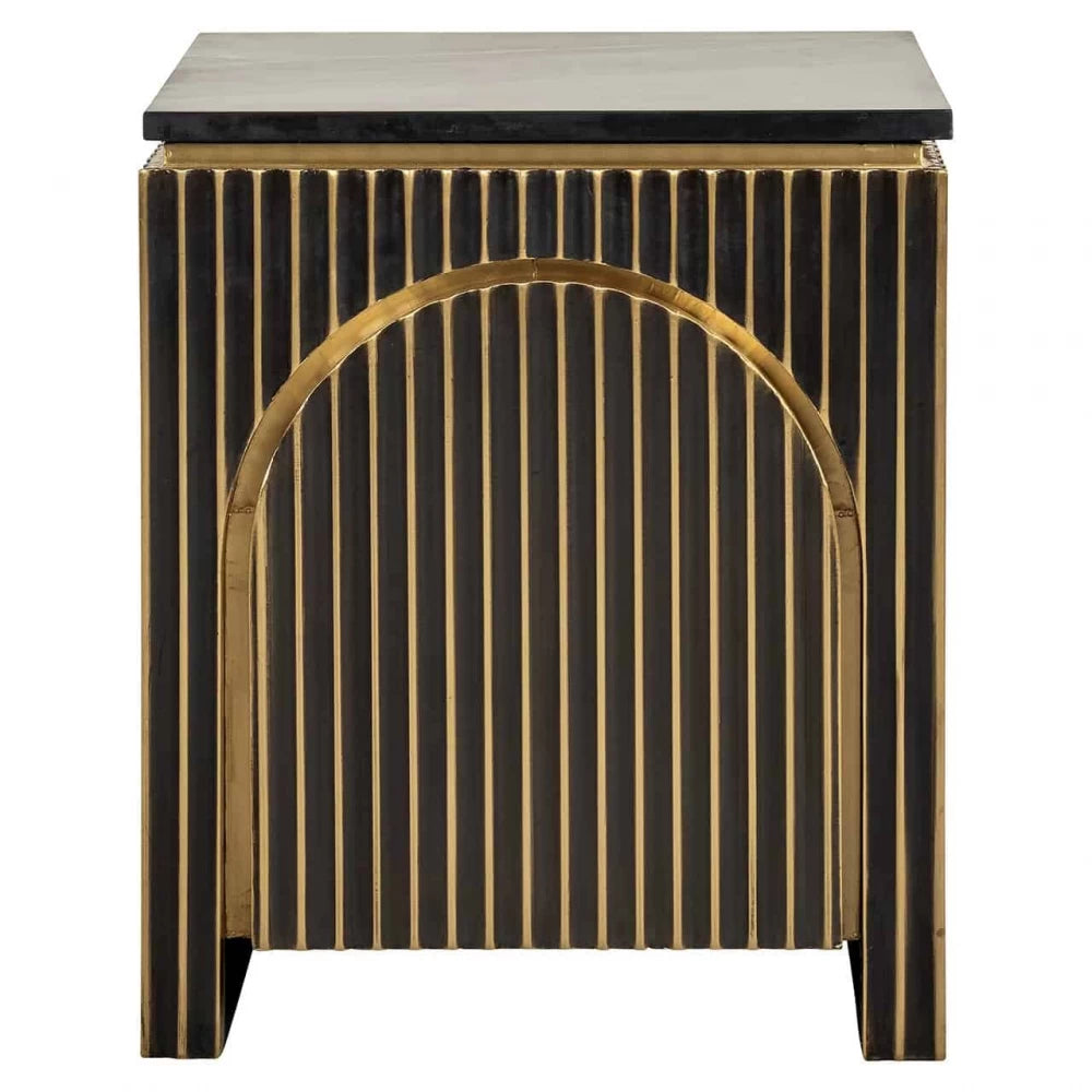 Noptiera din Marmura Negru si MDF placat cu metal Alama L50xH60cm Les Arcs Richmond Interiors