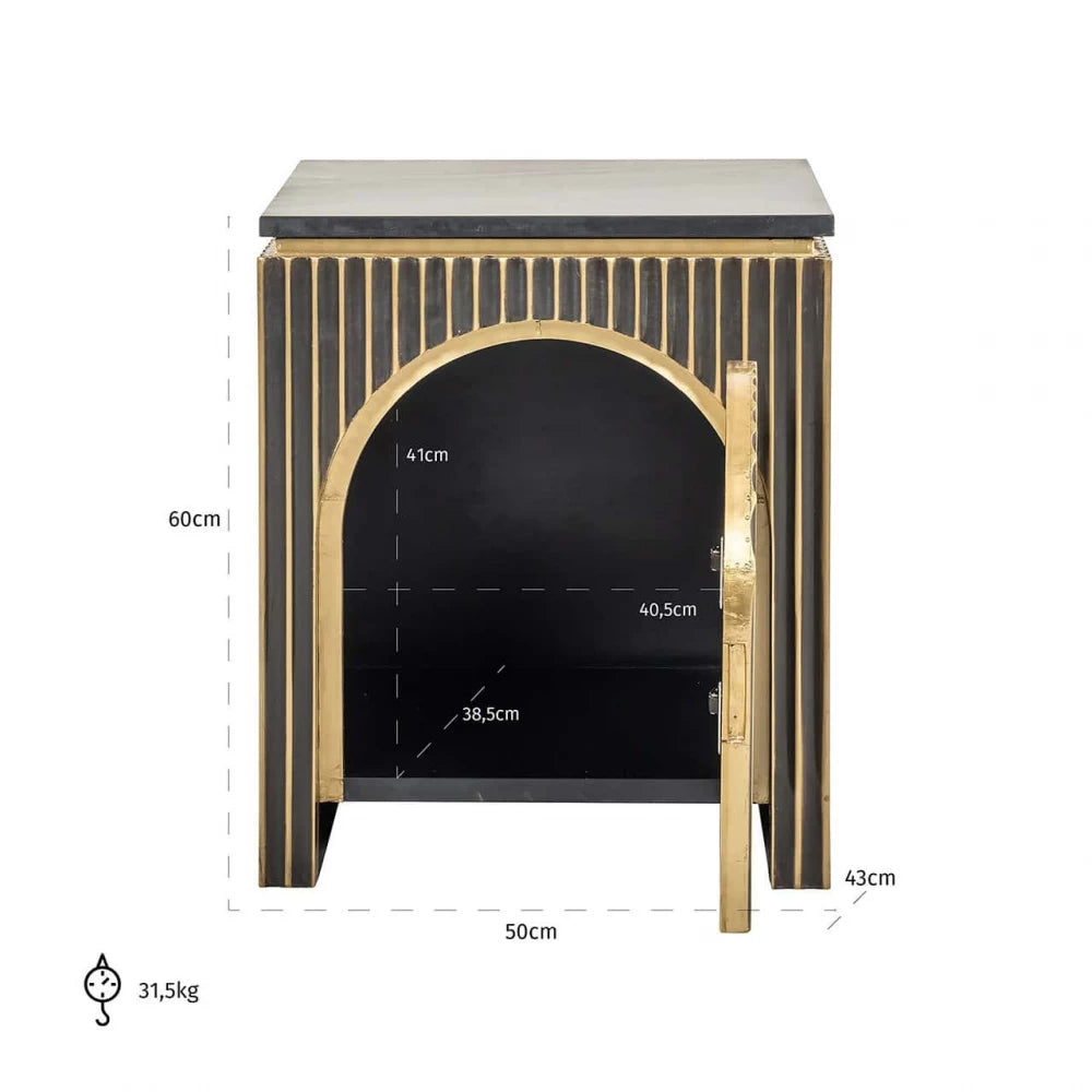 Noptiera din Marmura Negru si MDF placat cu metal Alama L50xH60cm Les Arcs Richmond Interiors