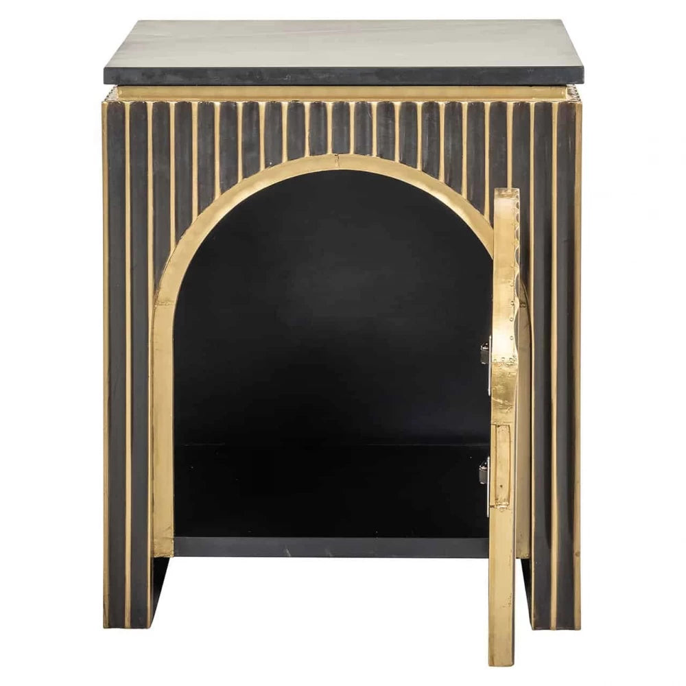 Noptiera din Marmura Negru si MDF placat cu metal Alama L50xH60cm Les Arcs Richmond Interiors
