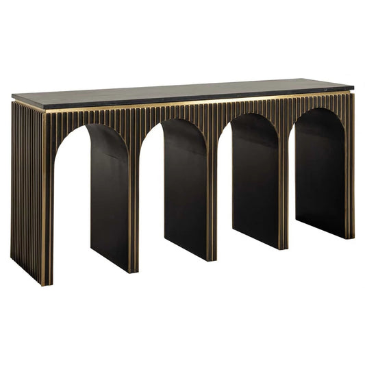 Consola din Marmura Negru si MDF placat cu metal Alama L160xH76cm Les Arcs Richmond Interiors