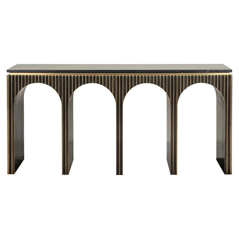 Consola din Marmura Negru si MDF placat cu metal Alama L160xH76cm Les Arcs Richmond Interiors