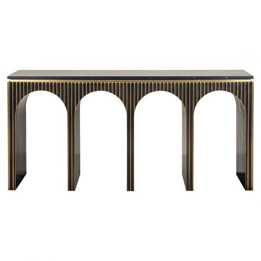 Consola din Marmura Negru si MDF placat cu metal Alama L160xH76cm Les Arcs Richmond Interiors