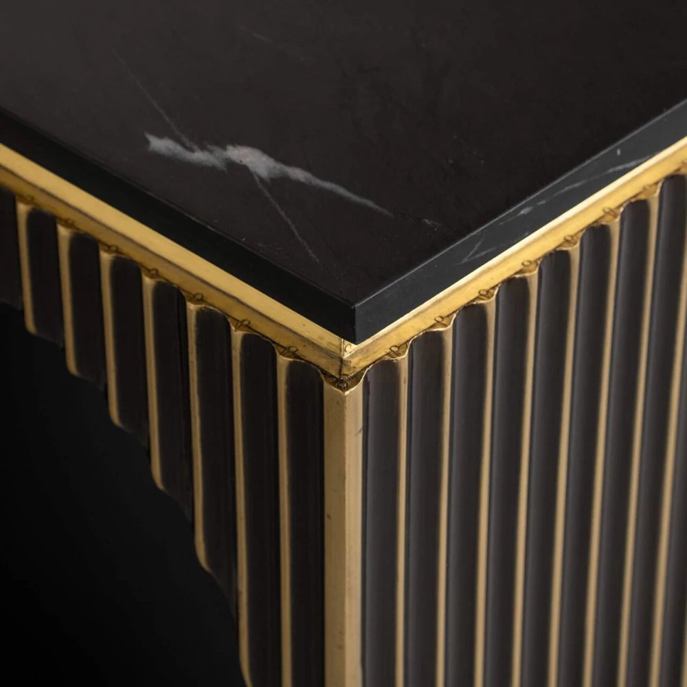 Consola din Marmura Negru si MDF placat cu metal Alama L160xH76cm Les Arcs Richmond Interiors