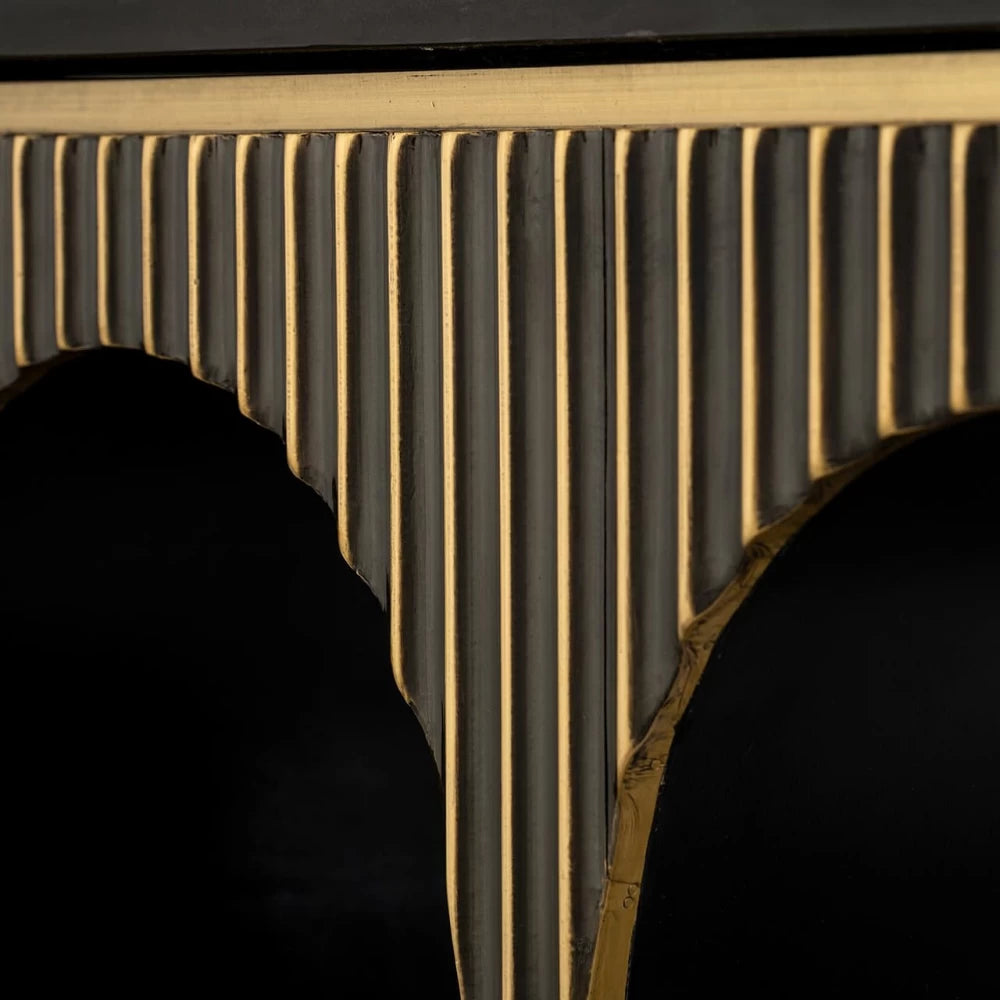 Consola din Marmura Negru si MDF placat cu metal Alama L160xH76cm Les Arcs Richmond Interiors