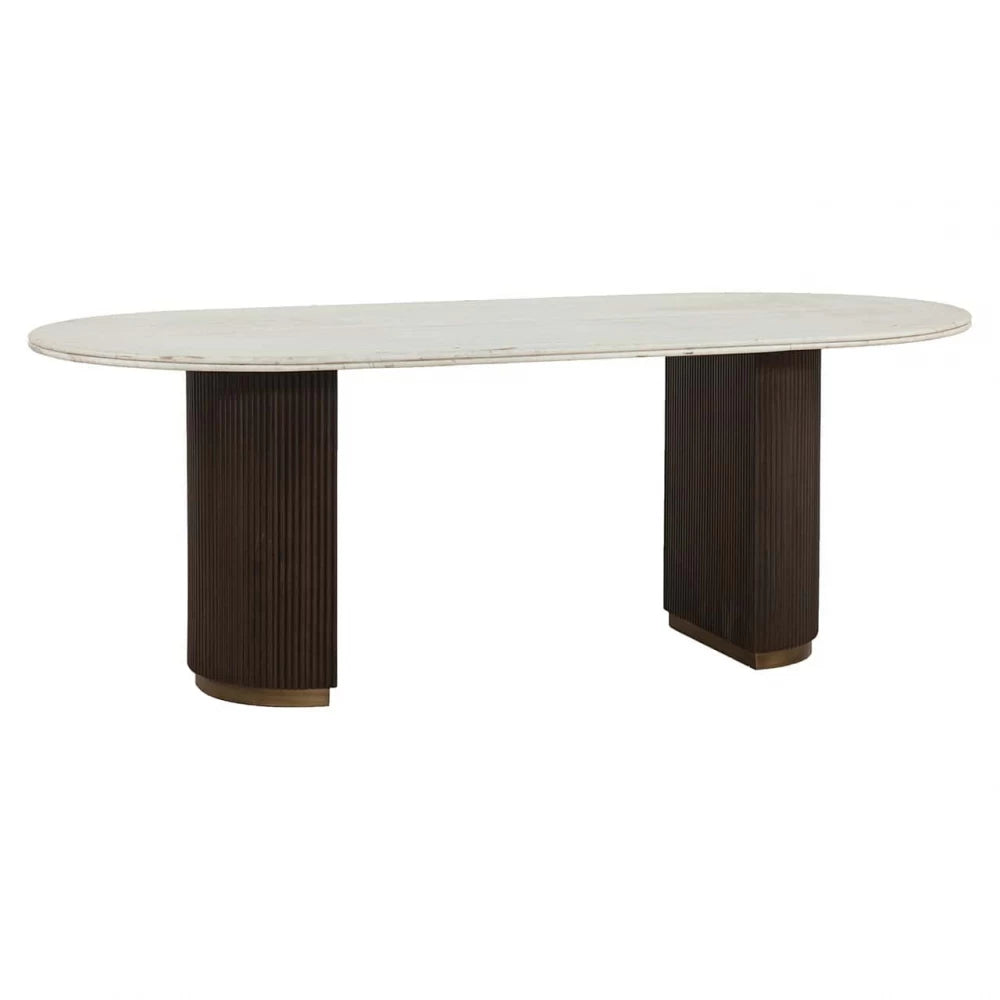 Masa Ovala din Marmura Alb Lemn/Metal Maro/alama L210xH76cm Mayfield  Richmond Interiors