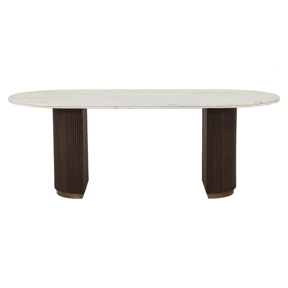Masa Ovala din Marmura Alb Lemn/Metal Maro/alama L210xH76cm Mayfield  Richmond Interiors
