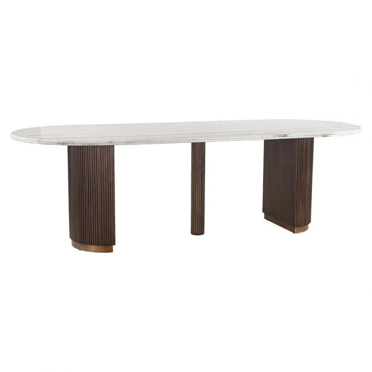 Masa Ovala din Marmura Alb Lemn/Metal Maro/alama L250xH76cm Mayfield  Richmond Interiors