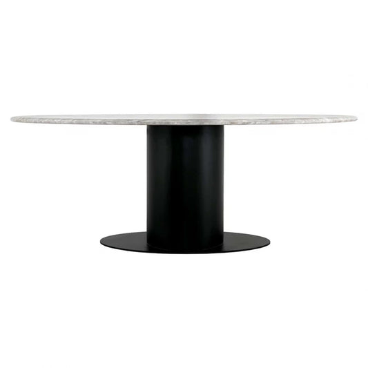 Masa Ovala din Marmura Alb si Metal Negru L200xH76cm Brodman Richmond Interiors