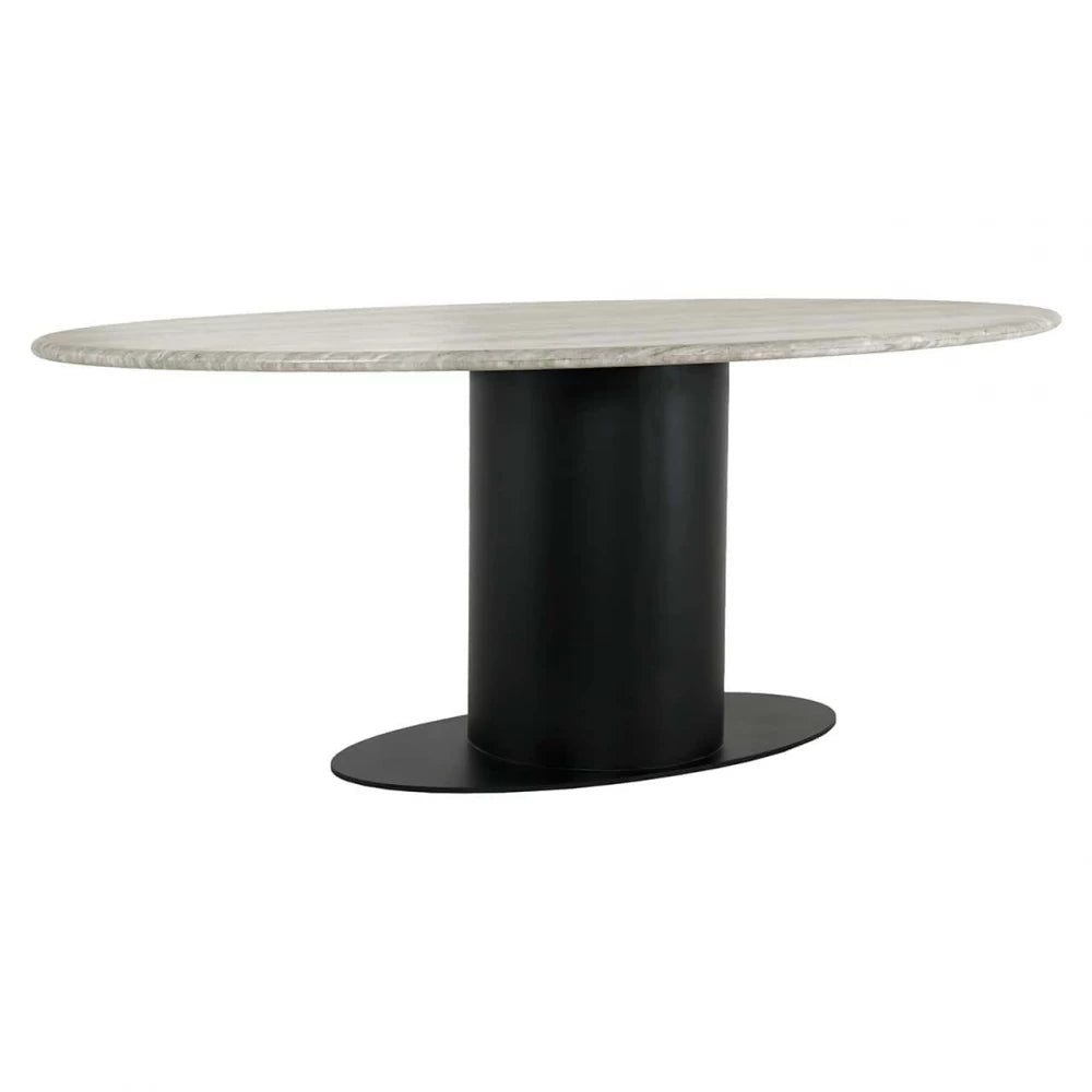 Masa Ovala din Marmura Alb si Metal Negru L200xH76cm Brodman Richmond Interiors