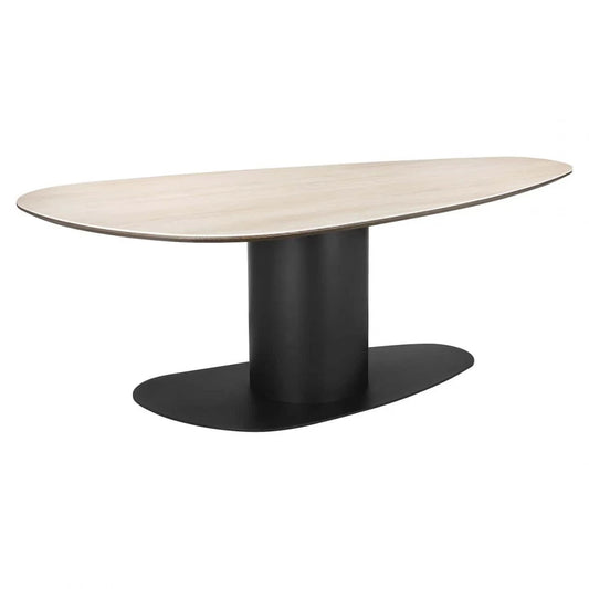 Masa Asimetrica din Travertin Bej si MDF/Metal Negru L220xH76cm Ritz Richmond Interiors