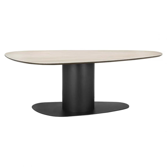 Masa Asimetrica din Travertin Bej si MDF/Metal Negru L220xH76cm Ritz Richmond Interiors