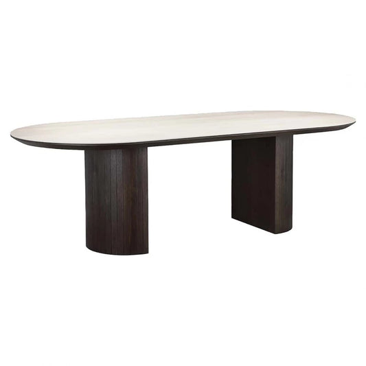 Masa Ovala din Ceramica/Travertin Bej si Lemn Maro L240xH75cm Ritz Richmond Interiors