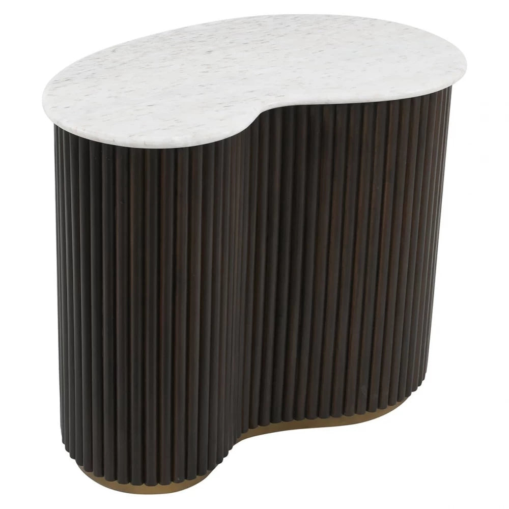 Set 2 masute de cafea Asimetrica din Marmura Alb si Lemn de mango/Metal Maro/Alama L100/50xH34/35cm Mayfield
