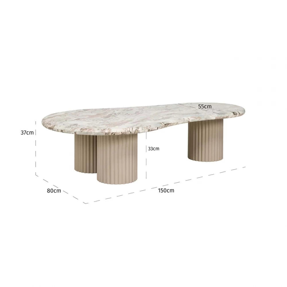 Masuta de cafea Asimetrica din Marmura Bej si MDF Bej L150xH37cm Coronel
