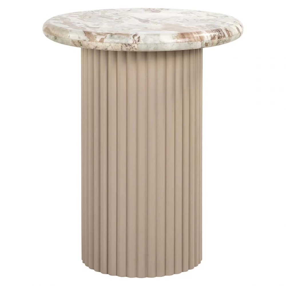 Masuta laterala Rotunda din Marmura Bej si MDF Bej D50xH61cm Coronel