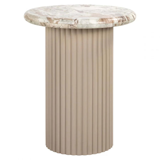 Masuta laterala Rotunda din Marmura Bej si MDF Bej D50xH61cm Coronel