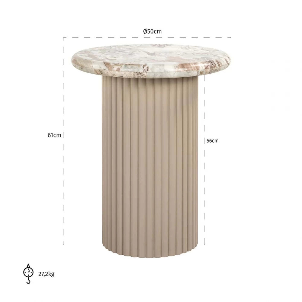 Masuta laterala Rotunda din Marmura Bej si MDF Bej D50xH61cm Coronel