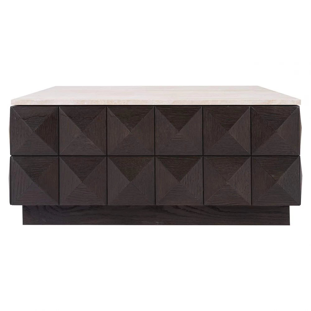 Masuta de cafea Patrata din Piatra Bej si Lemn de stejar Maro L90xH40cm Claremont