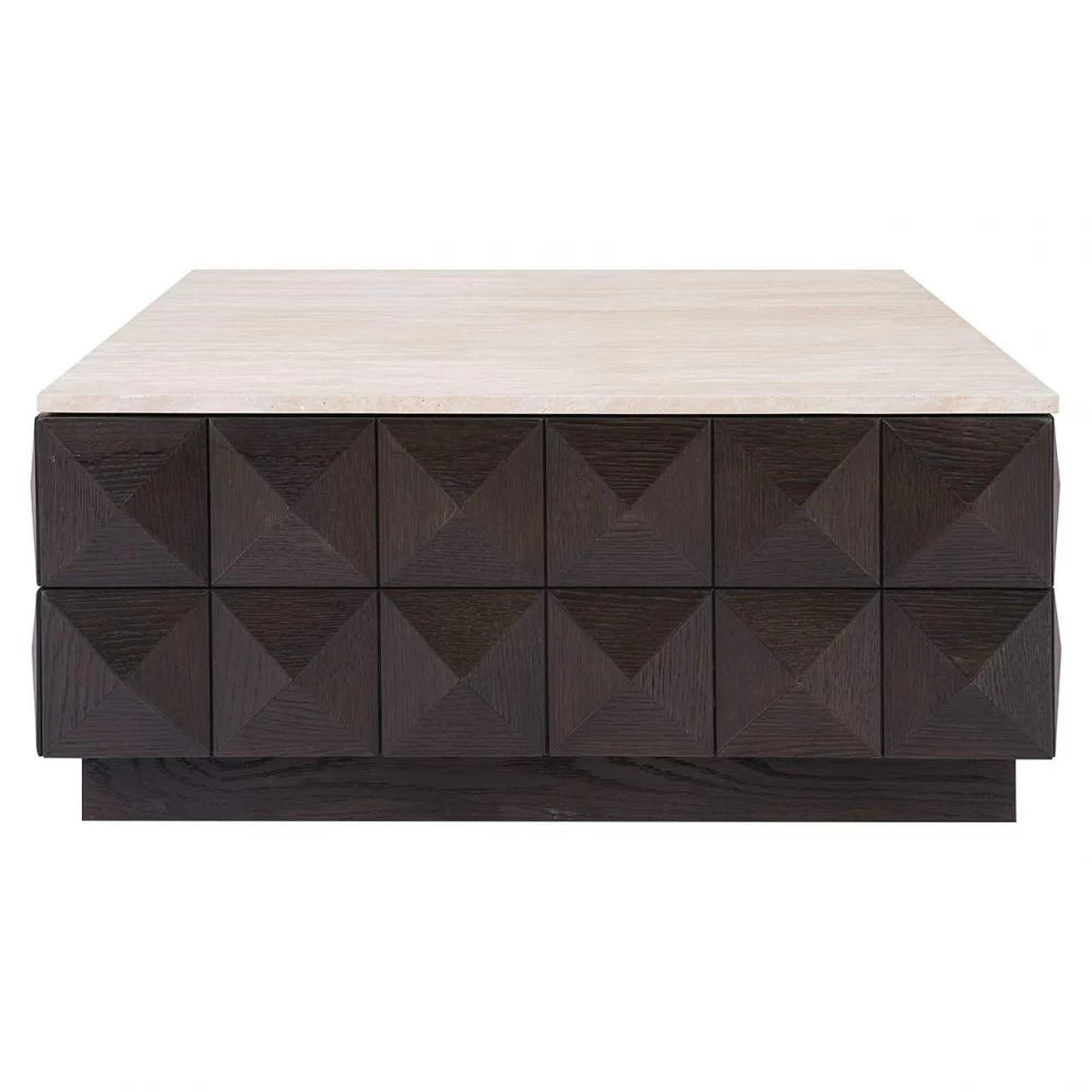 Masuta de cafea Patrata din Piatra Bej si Lemn de stejar Maro L90xH40cm Claremont