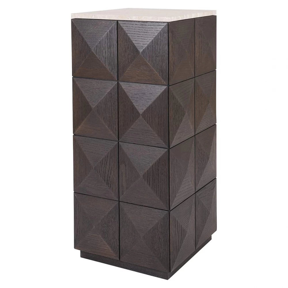 Masuta laterala Patrata din Piatra Bej si Lemn de stejar Maro L37xH90cm Claremont