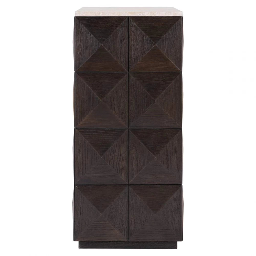 Masuta laterala Patrata din Piatra Bej si Lemn de stejar Maro L37xH90cm Claremont