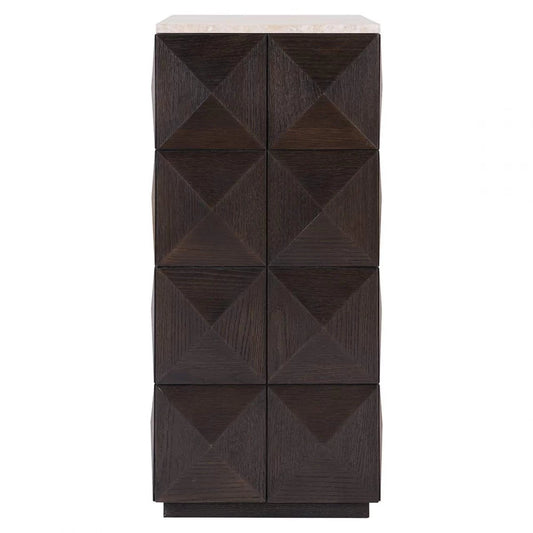 Masuta laterala Patrata din Piatra Bej si Lemn de stejar Maro L37xH90cm Claremont