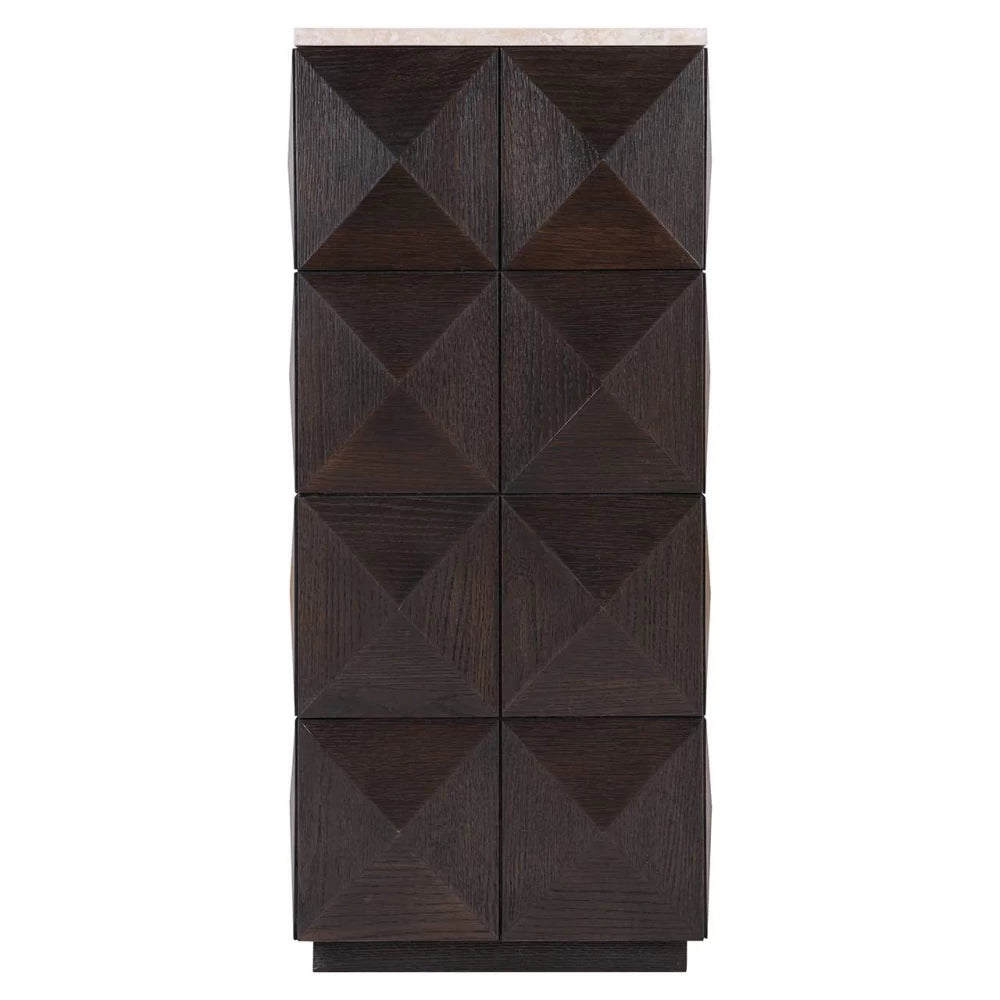 Masuta laterala Patrata din Piatra Bej si Lemn de stejar Maro L37xH90cm Claremont