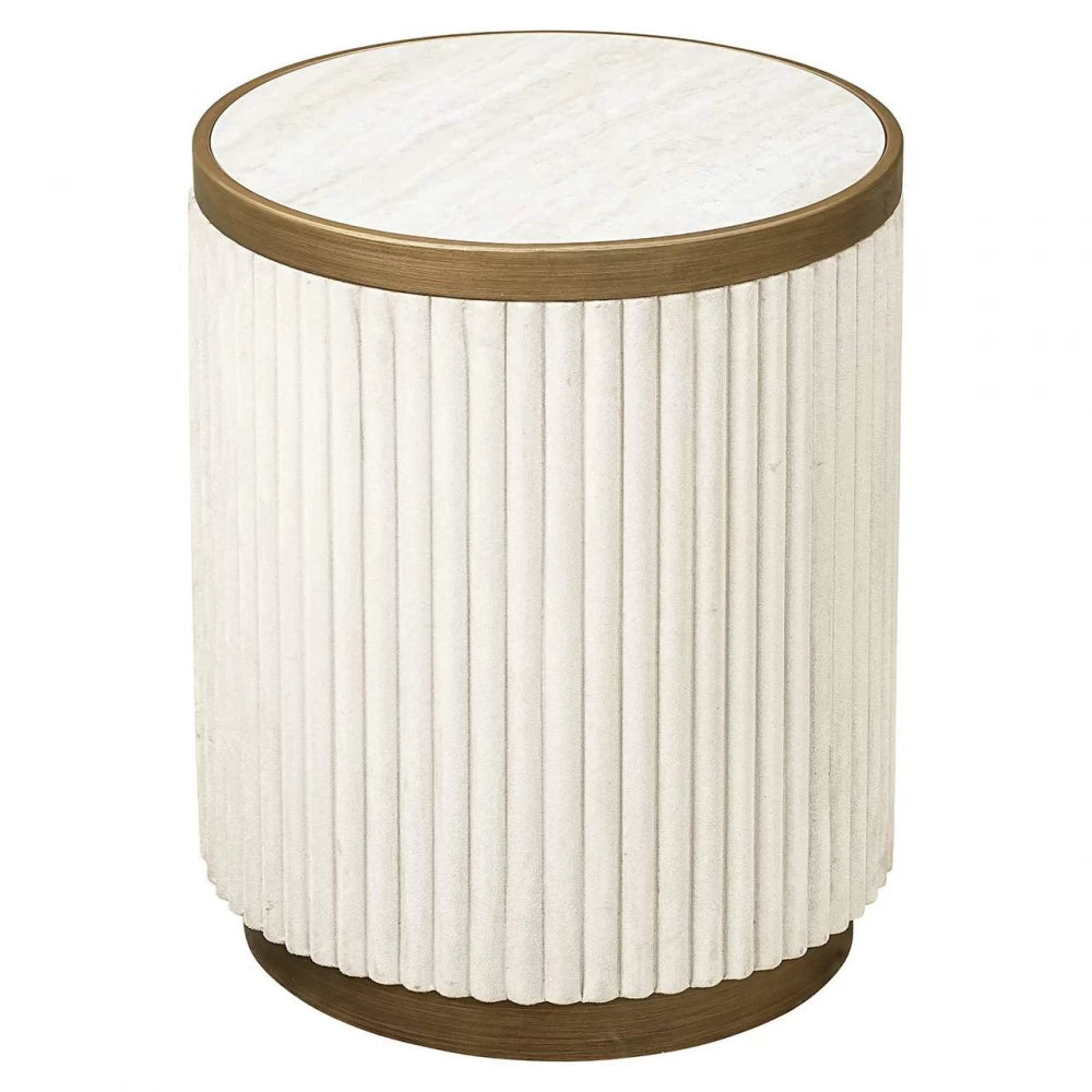 Set 2 masute de laterale Rotunda din Ceramica Alb si Metal Auriu D40/50xH49/56cm Tivoli