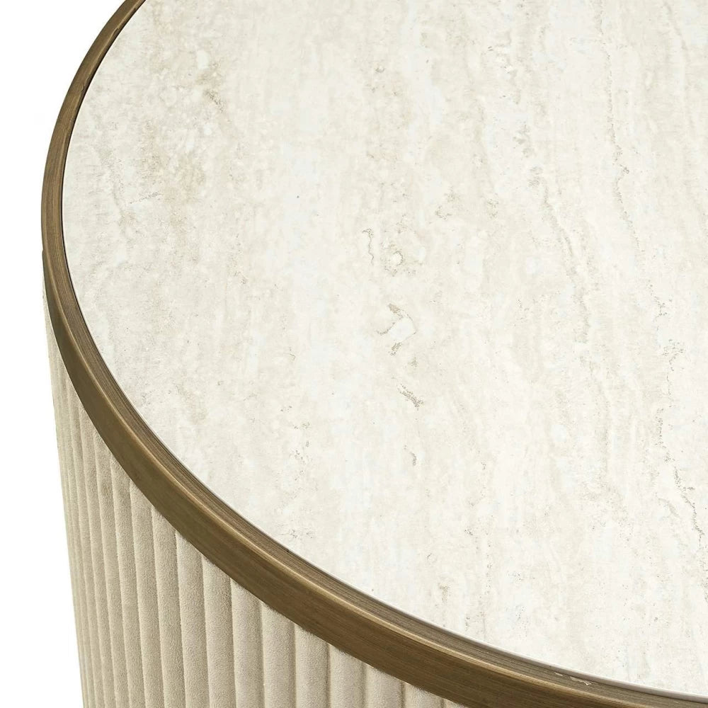 Set 2 masute de cafea Rotunda din Ceramica Alb si Metal Alama D76/91xH38/44cm Tivoli