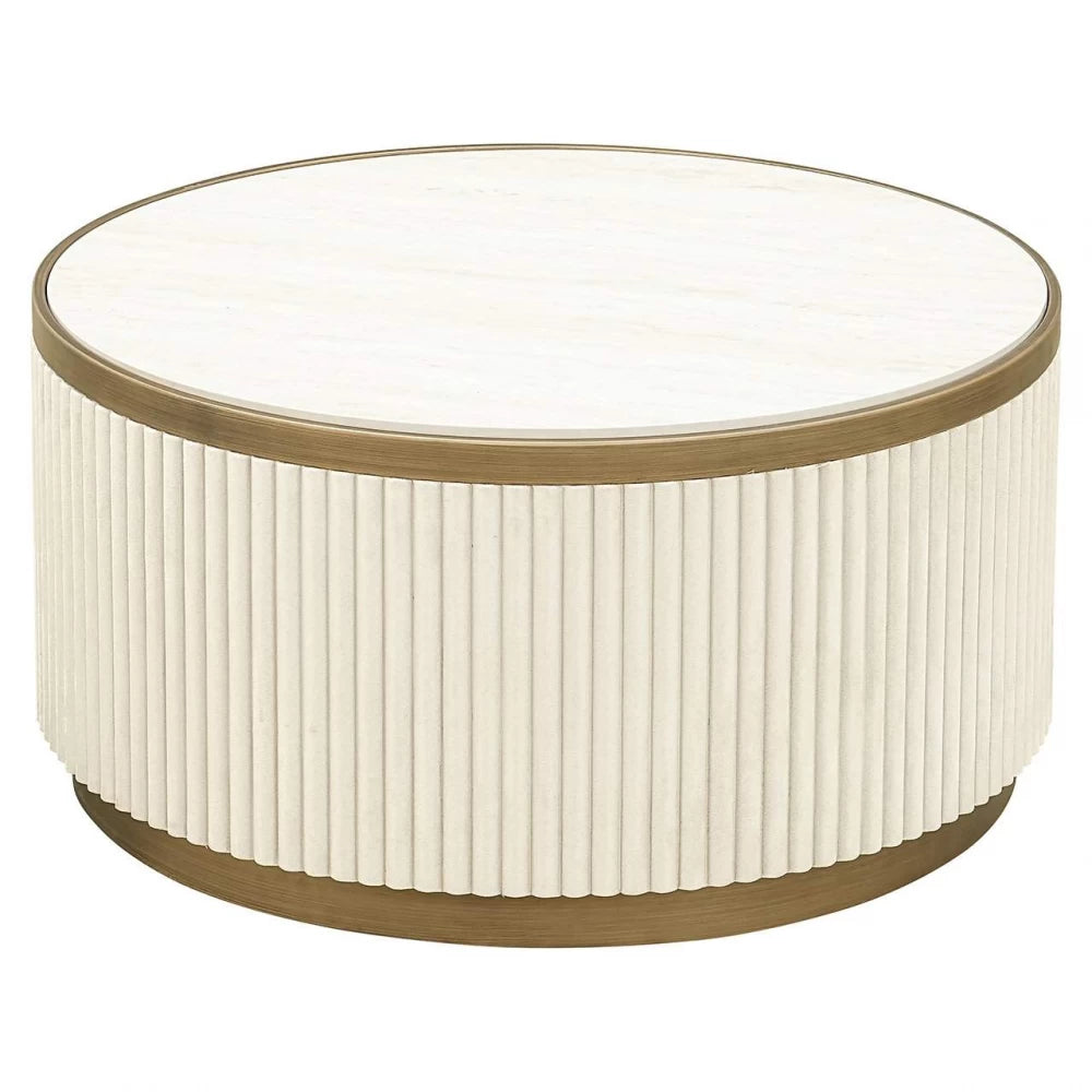 Set 2 masute de cafea Rotunda din Ceramica Alb si Metal Alama D76/91xH38/44cm Tivoli