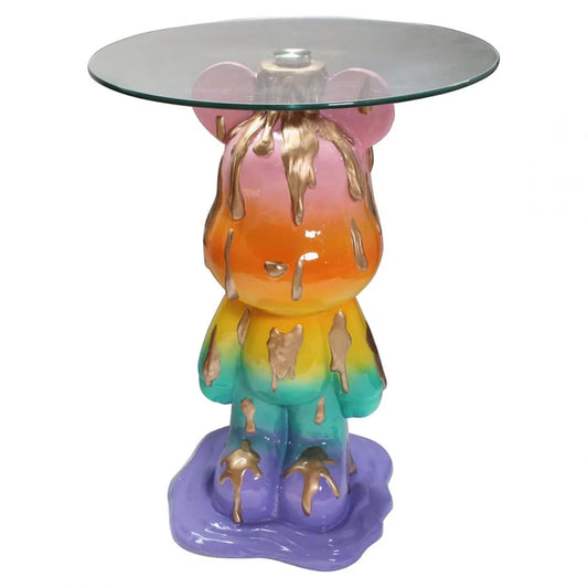 Masuta laterala Rotunda din Sticla Transparent si Polirasina Multicolor D48xH62.5cm Ebba