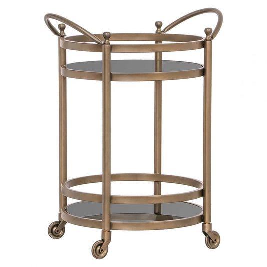 Carucior de servire Rotunda din Sticla Fumuriu si Metal Auriu L55xH74.5cm Hendricks
