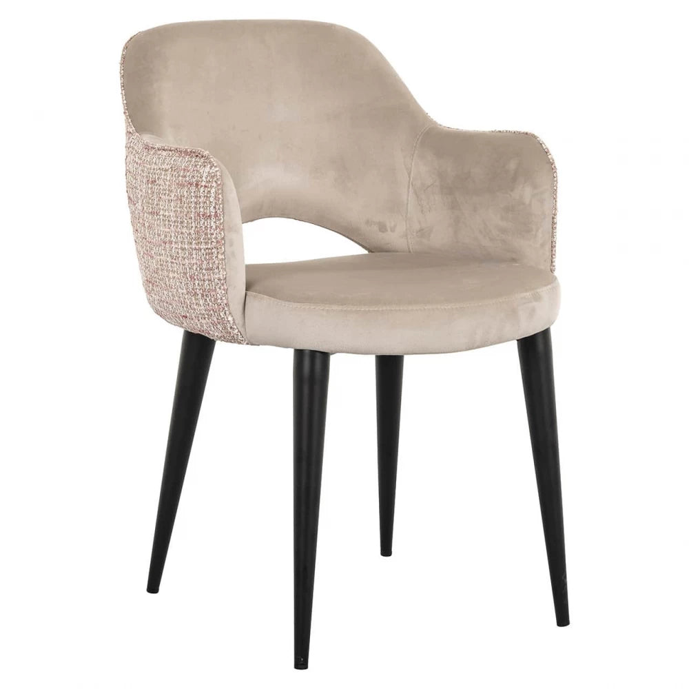 Scaun tapitat cu Catifea/Stofa Bej cu picioare din Metal Negru H85xL60xA64cm Giovanna Richmond interiors