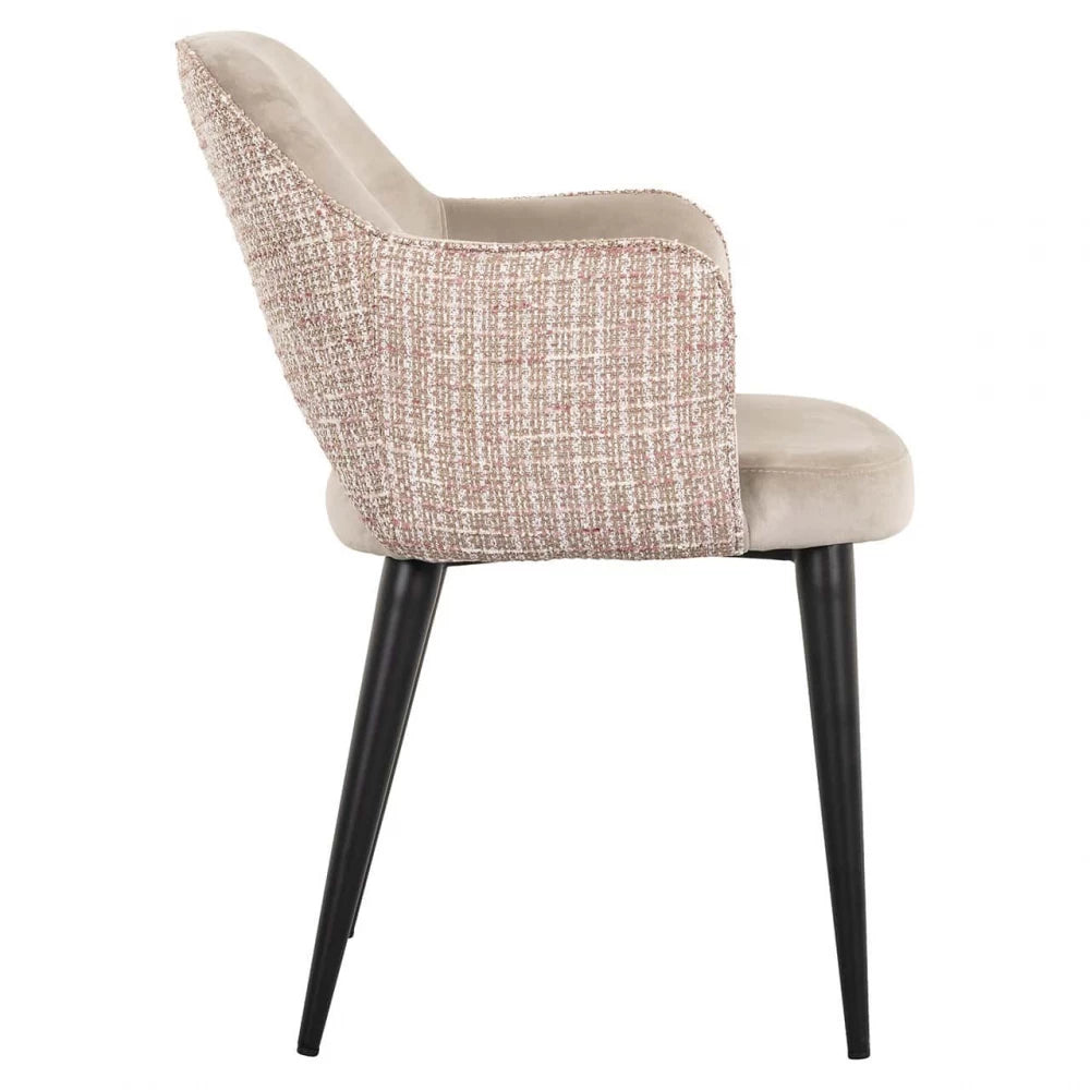 Scaun tapitat cu Catifea/Stofa Bej cu picioare din Metal Negru H85xL60xA64cm Giovanna Richmond interiors