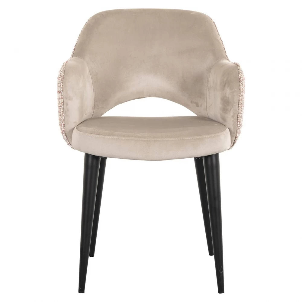 Scaun tapitat cu Catifea/Stofa Bej cu picioare din Metal Negru H85xL60xA64cm Giovanna Richmond interiors