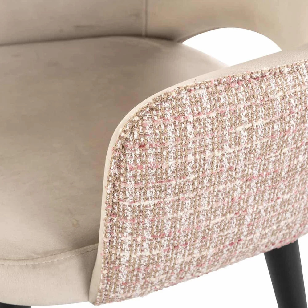 Scaun tapitat cu Catifea/Stofa Bej cu picioare din Metal Negru H85xL60xA64cm Giovanna Richmond interiors