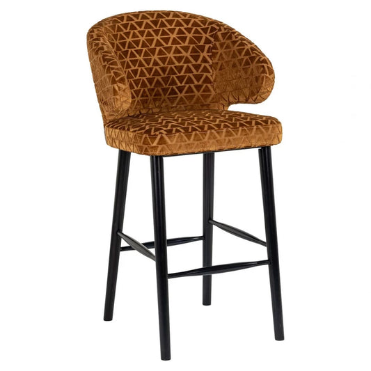 Scaun de bar tapitat cu Stofa Portocaliu cu picioare din Metal Negru H110xL62xA62cm Indigo  Richmond interiors