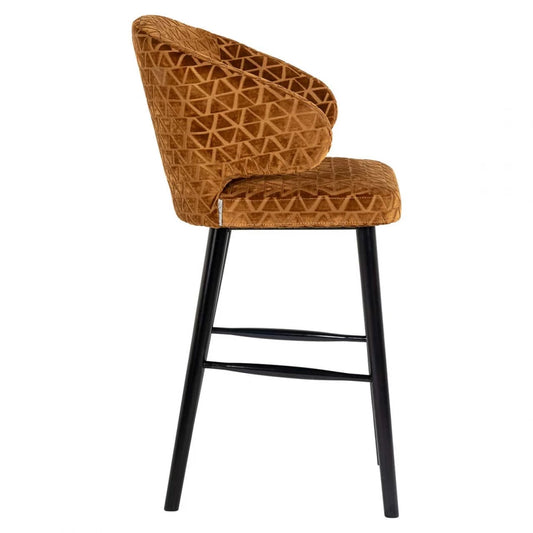 Scaun de bar tapitat cu Stofa Portocaliu cu picioare din Metal Negru H110xL62xA62cm Indigo  Richmond interiors