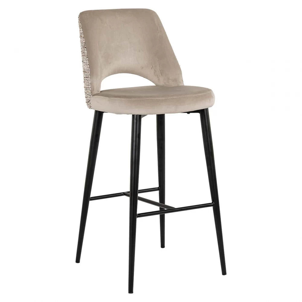 Scaun de bar tapitat cu Catifea/Stofa Bej cu picioare din Metal Negru H107.5xL47xA56cm Tabitha  Richmond interiors