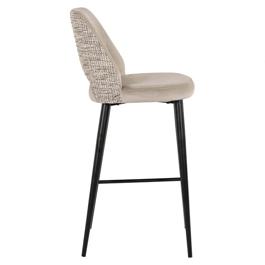 Scaun de bar tapitat cu Catifea/Stofa Bej cu picioare din Metal Negru H107.5xL47xA56cm Tabitha  Richmond interiors