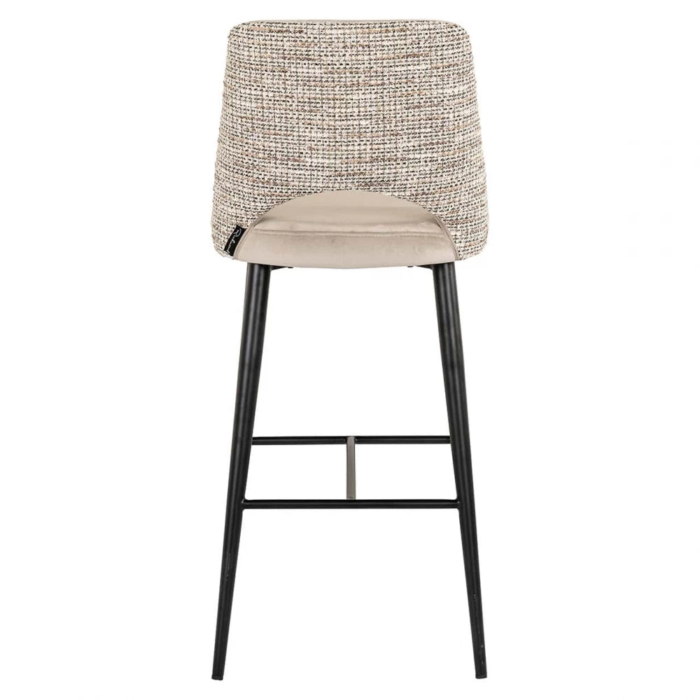 Scaun de bar tapitat cu Catifea/Stofa Bej cu picioare din Metal Negru H107.5xL47xA56cm Tabitha  Richmond interiors