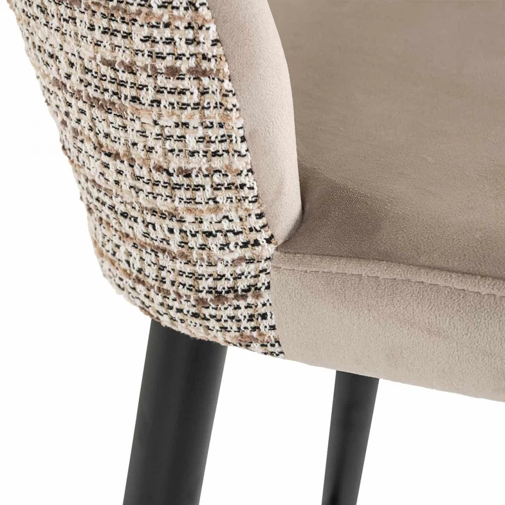Scaun de bar tapitat cu Catifea/Stofa Bej cu picioare din Metal Negru H107.5xL47xA56cm Tabitha  Richmond interiors