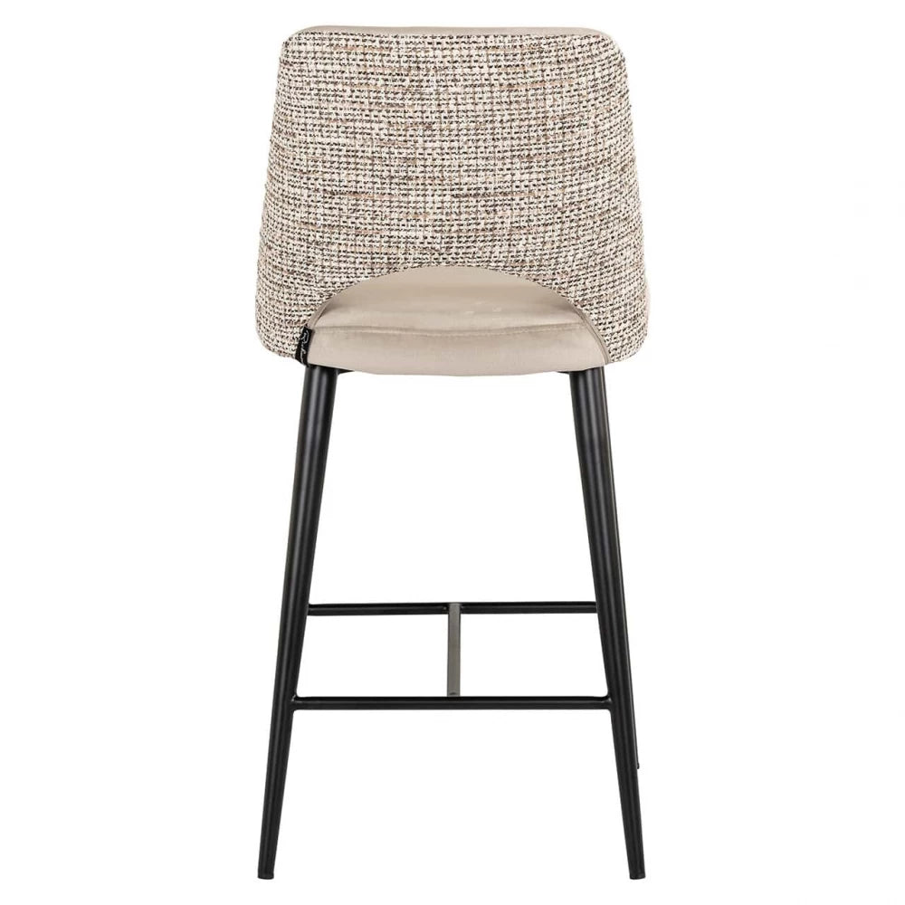 Scaun de insula tapitat cu Catifea/Stofa Bej cu picioare din Metal Negru H98.5xL47xA56cm Tabitha Richmond interiors