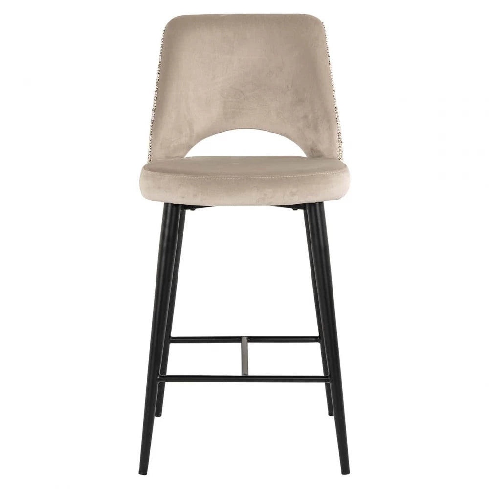 Scaun de insula tapitat cu Catifea/Stofa Bej cu picioare din Metal Negru H98.5xL47xA56cm Tabitha Richmond interiors